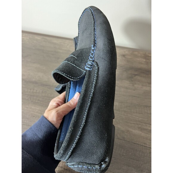 Donald J Pliner Varran Loafers Men Size 11 Black Blue Stitch Pebble Suede main image 6